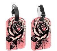 2 etichette per bagagli in pelle PU rosa e nera con cinghia regolabile per proteggere la privacy per prevenire la perdita di bagagli