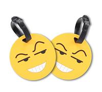 2 etichette per bagagli in PVC con targhetta nome e indirizzo per valigia, Smiley V4