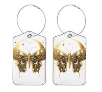 2 etichette per bagagli, mistiche farfalle dorate e sagome di luna, etichette identificative per valigie con nome, carta d'identità e copertura per la privacy per bagagli da donna, bambino e ragazza