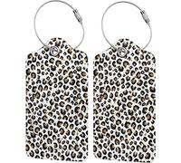 2 Etichette per Bagagli per Valigia, Etichette Identificative in Pelle con Stampa Animalier Leopardo Nero Glitter Oro con Passante in Acciaio Inossidabile Copertura per la Privacy per Borsa da Viaggi