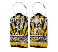 2 etichette per bagagli per valigia Keep Calm and Fly On, etichetta identificativa in similpelle con passante in acciaio inossidabile e scheda indirizzo per borsa da viaggio e valigia