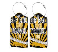 2 etichette per bagagli per valigia Keep Calm and Travel su etichetta identificativa in similpelle con passante in acciaio inossidabile e scheda indirizzo per borsa da viaggio e valigia