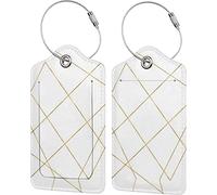 2 Etichette per Bagagli per Valigia, Moderne Tracce Geometriche Oro Etichette Identità in Pelle Astratta con Anello in Acciaio Inossidabile Privacy Cover per Donne Ragazze Borsa da Viaggio