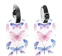 2 etichette per bagagli per valigie, farfalle e libellule estetiche, motivo senza cuciture, etichette da viaggio in pelle PU, etichette identificative con nome, protezione della privacy per oggetti e