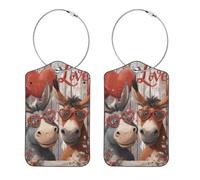 2 etichette vintage per bagagli con asino e amore, per valigie, in pelle PU, etichette identificative, indirizzi, etichette per borse da viaggio, etichette per valigie