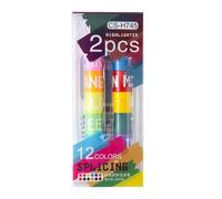 2 evidenziatori multicolore 12 colori in 1, punta larga rotonda per bambini, per realizzare biglietti, diari, quaderni, colorare, scarabocchiare, pennarelli professionali