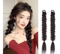 2 extension a coda di cavallo intrecciate con elastici per capelli, morbidi, sintetici, per donne e ragazze, da indossare tutti i giorni, 40 cm, adatte per feste, compleanni, matrimoni (nero)