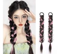 2 extension intrecciate a coda di cavallo con elastici per capelli, morbidi, sintetici, per donne e ragazze, da indossare tutti i giorni, 40 cm, adatte per feste, compleanni, matrimoni (rosa)