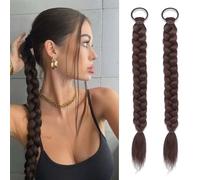 2 extension sintetiche intrecciate a coda di cavallo con elastico e trecce naturali, accessori per capelli da indossare tutti i giorni, 40 cm, marrone scuro