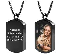 2 faccia su misura Scolpito Collana con Foto Testo , pet Cane Gatto collana collana profumo Cenere Pendente, Foto Collanaper Regali Nero per Gioielli in Acciaio Inossidabile da Uomo e Donna (Black)