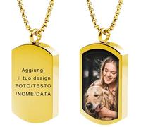 2 faccia su misura Scolpito Collana con Foto Testo , pet Cane Gatto collana collana profumo Cenere Pendente, Foto Collanaper Regali Nero per Gioielli in Acciaio Inossidabile da Uomo e Donna (Gold)