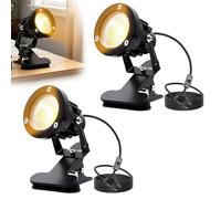 2 faretti LED con morsetto, 10 W, con cavo da 1,8 m e interruttore, faretto a LED, IP65, impermeabili, luce bianca calda, per cortili, prati, interni ed esterni