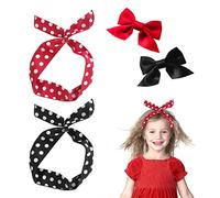 2 fasce a pois carine, con 2 fermagli per capelli a fiocco, stile retrò classico da donna, possono essere piegate e attorcigliate (rosso, nero)
