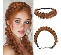 2 fasce elastiche larghe intrecciate per capelli da donna, con cinturino regolabile, fasce sintetiche per capelli fatte a mano (rosso tiziano)