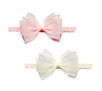 2 fasce elastiche per capelli per neonati, con fiocco in pizzo, con doppia punta e fiocco elastico regolabile, per neonati, idea regalo per neonati (bianco, rosa).