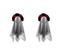 2 fasce gotiche con rose - corona di fiori con teschio messicano con velo nero, regolabile per il giorno dei morti e copricapo di Halloween da donna (rosso-nero)