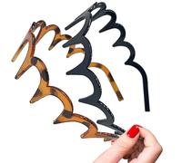 2 fasce per capelli a zig zag, pettine per capelli con denti di squalo, fasce rigide, pettine per capelli ondulati in plastica, per donne, ragazze, uomini (marrone leopardo e nero)