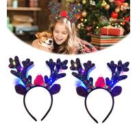 2 fasce per capelli con corna di renne, luci a LED, con luci natalizie, per bambini, adulti, per feste di Natale