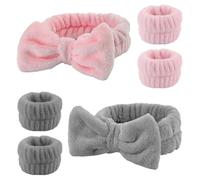 2 Fasce Per Capelli Con Fiocco, 2 Paia Di Braccialetti, Graziose Fasce Per Il Lavaggio Del Viso, Fasce Per Il Trucco, Fasce Per Yoga Che Assorbono Il Sudore, Fasce Elastiche Per Spa