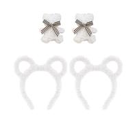 2 Fasce Per Capelli Con Orecchie Da Orso, 2 Forcine Per Piccoli Orsi, Graziosi Accessori Per Capelli In Peluche, Decorazione Per Fascia Per Capelli Per Ragazze, Fascia Bianca