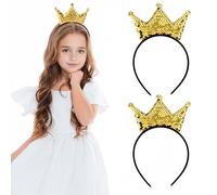 2 fasce per capelli con paillettes dorate lucide da principessa, accessori per lo styling dei capelli, accessori glitterati, decorazione elastica per costume di compleanno, copricapo per donne, feste