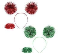 2 Fasce Per Capelli Con Pompon In Seta Lucida, 2 Braccialetti In Seta Lucida, Accessori Per Capelli Da Donna, Decorazioni Per Costumi Da Festa Di Natale