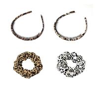 2 Fasce Per Capelli Con Stampa Leopardata E 2 Elastici Per Capelli Con Stampa Leopardata, Accessori Per Capelli Retrò, Elastici Per Capelli, Accessori Per Capelli
