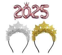 2 Fasce Per Capelli Con Stella A Cinque Punte E 1 Pezzo Di Palloncini Con Numeri In Oro Rosa, Fasce Per Capelli Glitterate, Fasce Per Decorazioni Per Feste, Accessori Per Decorazioni Per Feste