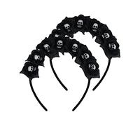 2 fasce per capelli con teschio di Halloween, corona gotica, corona da donna, ghirlanda di rose su fascia nera tiara fantasma sposa make up corona copricapo festa di Halloween accessori per capelli