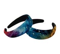 2 fasce per capelli da donna, con galassia, universo, pianeta, larghe, vintage, spesse, imbottite, in velluto, per ragazze e uomini