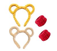 2 Fasce Per Capelli E 1 Paio Di Braccialetti, Simpatico Copricapo Da Orso Di Peluche, Tuta Protettiva Per Il Lavaggio Del Viso E Il Trucco, Carina E Carina Da Indossare Con Gli Accessori.