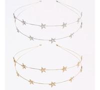 2 fasce per capelli in metallo, sottili e multistrato, eleganti fasce per capelli con stella, per donne e donne, sport all'aria aperta, yoga, tutti i giorni, stella d'oro + stella d'argento