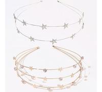 2 fasce per capelli in metallo, sottili e multistrato, eleganti fasce per capelli con stella, per donne e donne, per sport all'aria aperta, yoga, tutti i giorni, strass + stella argentata