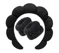 2 fasce per capelli in morbida spugna per lavare il viso da donna, fascia per capelli a bolle con cinturino da polso, accessori per trucco per ragazze (nero)