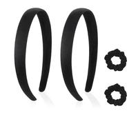 2 fasce per capelli in raso, larghezza 2 cm, antiscivolo, tinta unita, con 2 elastici per capelli, colore nero, per feste fai da te, per ragazze e donne