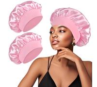 2 fasce per capelli in seta per dormire, con ampia fascia elastica, morbida cuffia notturna per donne e ragazze, copertura per la cura dei capelli per capelli ricci (rosa + rosa)
