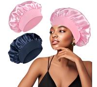 2 fasce per capelli in seta per dormire, con ampia fascia elastica, morbida cuffia notturna per donne e ragazze, copertura per la cura dei capelli per capelli ricci (rosa + blu navy)