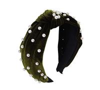 2 fasce per capelli in velluto con perline, ampia fascia annodata, fascia elastica per capelli, stile vintage, alla moda, accessorio per capelli per donne e ragazze, festa di Natale, colore oro verde