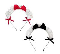 2 fasce per capelli nere e rosse per donne e ragazze per Lolita, fascia per capelli con fiocco in pizzo per cameriera anime, cosplay, fascia per capelli con fiocco, accessori per capelli da donna alla