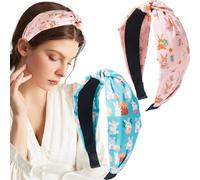 2 fasce per capelli pasquali, in tessuto blu e rosa, fascia per capelli con uova di coniglio, antiscivolo, accessori per capelli per feste di Pasqua, per ragazze e donne