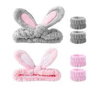 2 fasce per capelli per trucco, 4 fasce per il lavaggio del viso, da donna, per trucco, in peluche, orecchie di coniglio, fascia elastica morbida, per il viso, per donne e ragazze