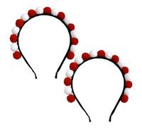 2 Fasce Per Capelli Rosse E Bianche, Morbide Palle Di Pelo, Morbide E Confortevoli, Carine E Calde, Costume Di Carnevale, Copricapo Per Ragazze.