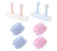 2 fasce per il lavaggio del viso con 4 passanti per le mani, a forma di lumaca, fascia per il trucco, fascia per la bellezza e la cura della pelle (rosa, bianco, blu)