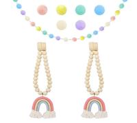 2 Fascette Per Tende Con 1 Bandiera A Forma Di Palla Di Pelo, Pendente Con Nappa Arcobaleno, Fermagli Magnetici Per Tende, Fascette Per Tende Con Perline Di Legno, Accessori Per Tende