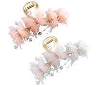 2 fermagli per capelli a farfalla, graziosi fermagli per capelli con design con perle e strass, eleganti fermagli rosa e bianchi, grandi fermagli a farfalla per capelli spessi o sottili, clip a forma