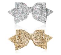 2 fermagli per capelli color oro e argento, 12,7 cm, con glitter per ragazze, accessori scintillanti con paillettes glitterate, set di copricapi in raso delicato per feste di compleanno e matrimoni