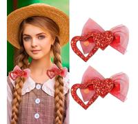 2 fermagli per capelli con fiocco a forma di cuore rosso, clip per San Valentino, clip a coccodrillo con glitter rosso rosa rosso a rete con design a garza forcine per ragazze e donne, accessori per