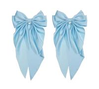 2 fermagli per capelli con fiocco, grandi fermagli per capelli in raso setoso, con coda lunga, per donne e ragazze, grandi fermagli per capelli in metallo francese e accessori per capelli (azzurro)