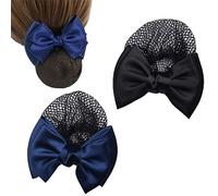 2 fermagli per capelli con fiocco per chignon, retine per capelli con fiocco, rete elastica per capelli, per infermieri, lavoratori bancari e hostess