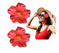 2 fermagli per capelli con fiore hawaiano rosso, per donne e ragazze, alla moda, accessori per capelli per ballerine, matrimoni, feste in spiaggia, 8 cm